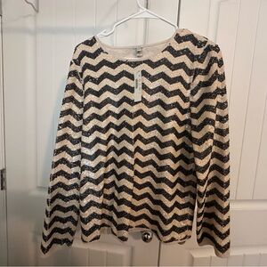 NWT- J.Crew Black and Cream Chevron Sequin Blouse